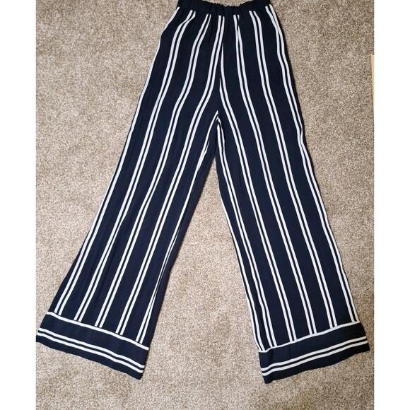 Lulus Womens Blue White Striped Elastic Waist Wide-Leg Pants Size Small Pockets - Picture 6 of 6